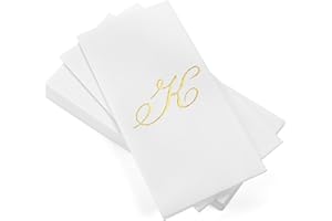 AH AMERICAN HOMESTEAD Disposable Hand Towels for Bathroom - Guest Bathroom Essentials -Bathroom Paper Towels for Guests - Monogrammed Disposable Napkins - Wedding Napkins in Paper Towel Tray (Gold, K)