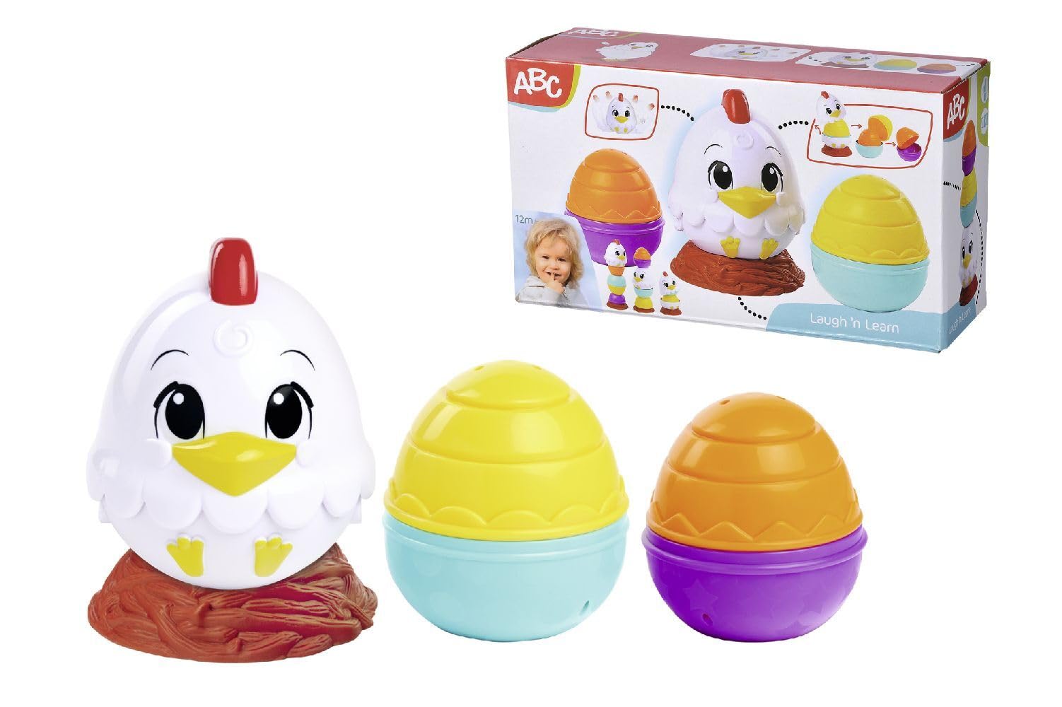 Simba 104010184 ABC Stacking Chicken, Roly-Poly Chicken with Eggs for Stacking, Nesting Matryoshka, Nest for Support, 11 cm, from 12 Months