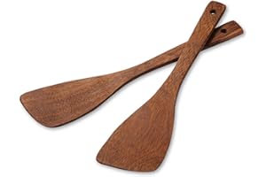 2 Pcs Wooden Spatula for Non Stick Cookware,Wood Utensils Set for Cooking,Long Handle Flat Frying Inclined Spatula,Healthy (A
