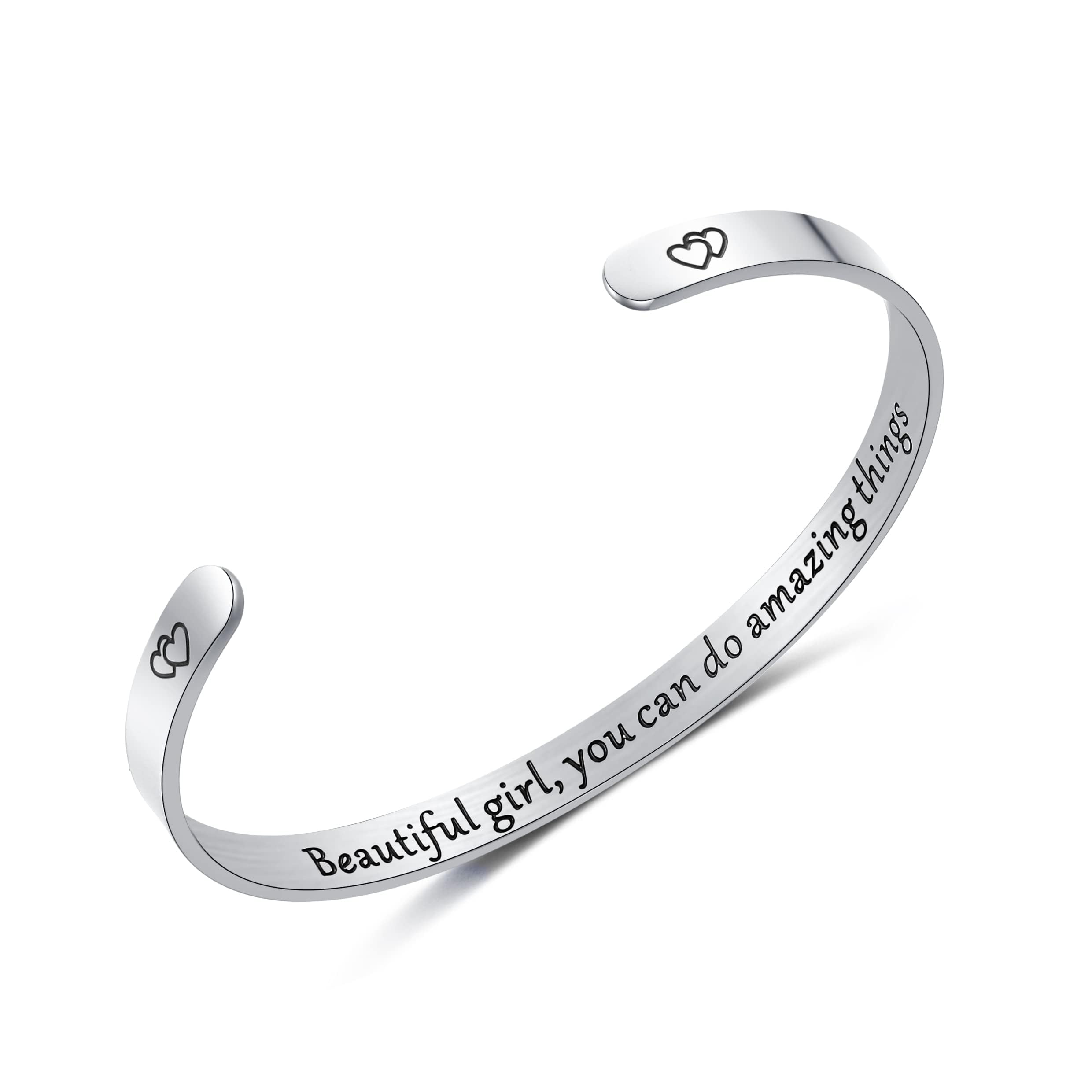 HSWYFCJY Inspirational Bracelets Gifts for Her Personalized Cuff Bracelets Stainless Steel Engraved Mantra Bangle Bracelets for Women