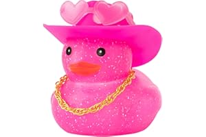 wonuu Car Cowboy Pink Rubber Ducks, Dashboard Decorations Sparkling Duck for Car Ornament Accessories with Hat Heart Glasses Chain, Pink White