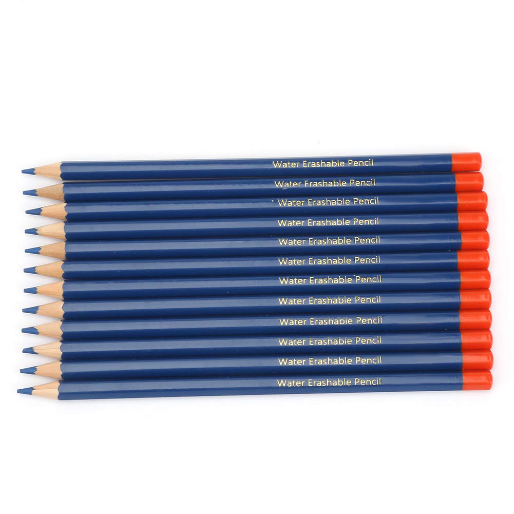 12pcs Water Soluble Pencil for DIY Cross Stitch, Embroidery and Sewing, Blue Wooden Handle Water Erasable Fabric Marker Pens