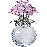 QAZMJUE Pink Crystal Forget Me Not Flower - Handmade Glass Figurine, Meaningful Gift for Women, Mom, Wife, Sister, Christmas - Elegant Tabletop Decor for Home, Office, Wedding Centerpiece, Gift