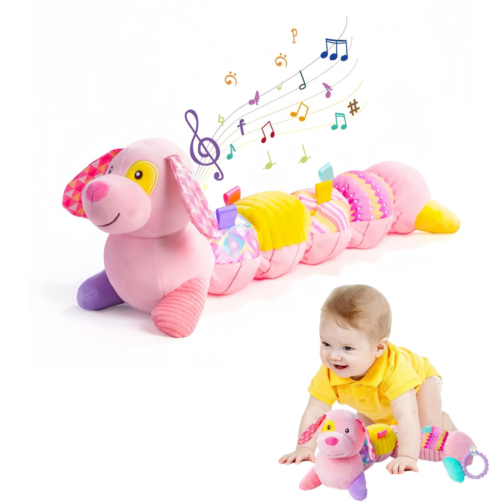 Gdbykds Baby Toys 0 3 6 9 12 Months,Infant Sensory Music Animal Stuffed Caterpillar Toy, Musical Rattle Toys for Babies Tummy Time Toy for Newborn Baby, Soft Stuffed Animal for Newborn Birthday Gifts