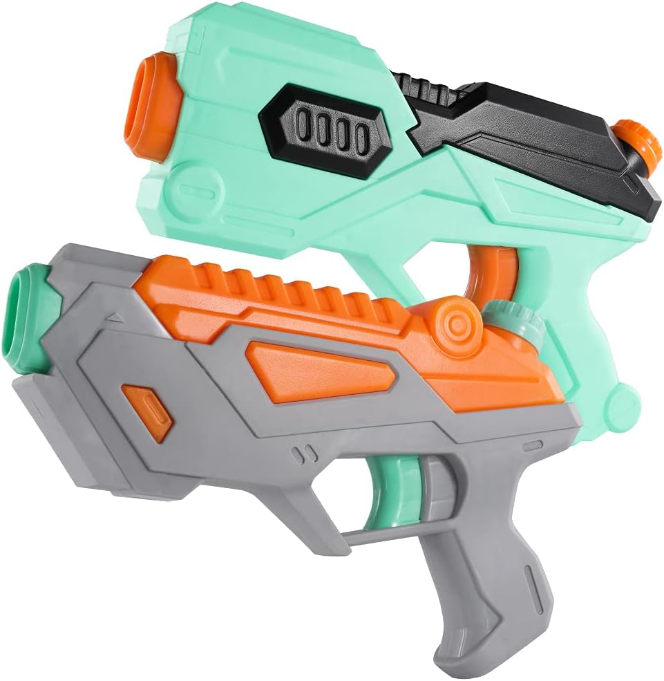 SNAEN 2 Pack of Different Shapes Squirt Water Gun Summer Toy for Swimming Pool Party and Outdoor Activity Easy Operate Beach Water Fighting Blaster with High Capacity Suitable for Ages 3+ (Green/Gray): Toys & Games