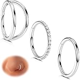 WBRWP Nose Rings Hoops for Women: 316L Surgical Steel Double Hoop Nose Rings Hinged CZ Septum Clicker Conch Cartilage Helix Rook Tragus Daith Earring Hoops Piercing Jewelry