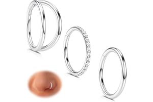 WBRWP Nose Rings Hoops for Women: 316L Surgical Steel Double Hoop Nose Rings Hinged CZ Septum Clicker Conch Cartilage Helix Rook Tragus Daith Earring Hoops Piercing Jewelry