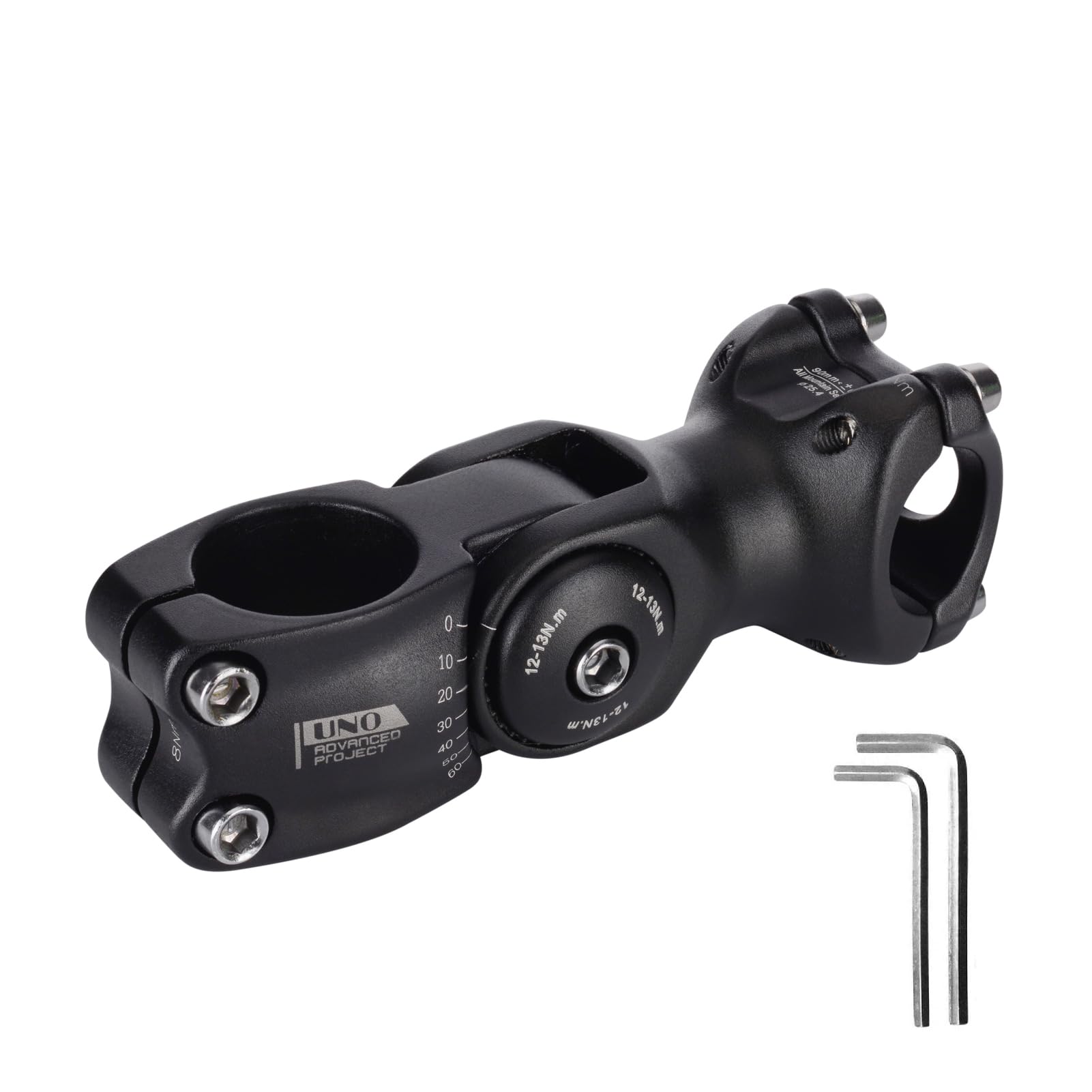 BESNIN Bike Stem 25.4mm 90mm Adjustable MTB Stem 0~60 Degree Aluminum Alloy Handlebar Stem for BMX, Mountain Bike, Road Bike