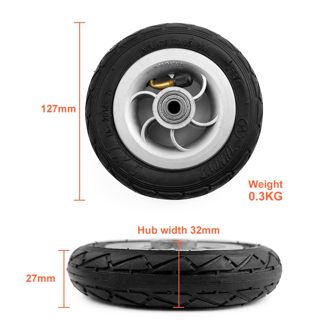 5 Inch Inflation Wheel Using Metal Hub 5X1 Pneumatic Tire With Inner Tube Electric Vehicle 5 Inch Pneumatic Wheel Gocart Caster (wheel)
