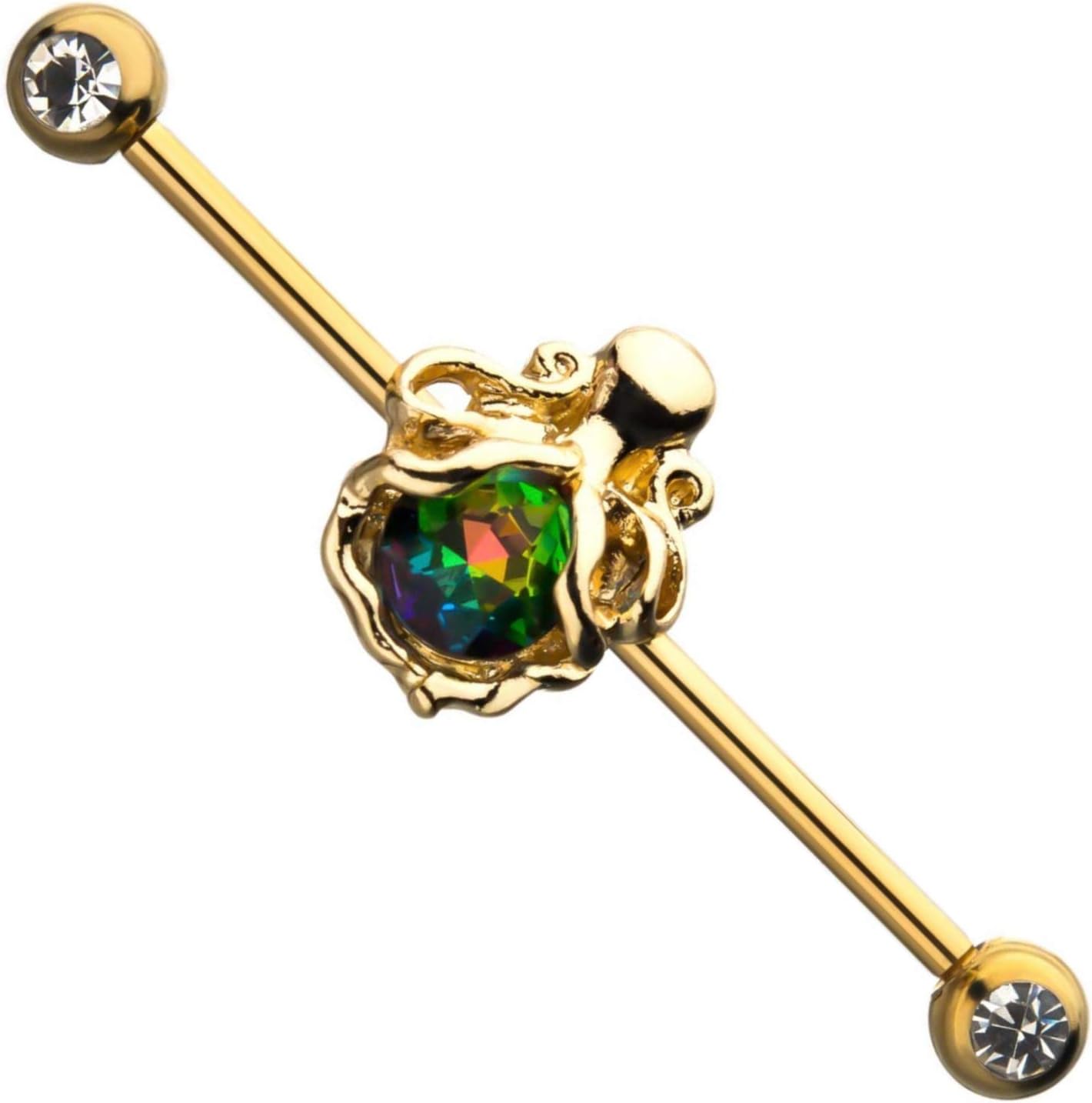 BYB Barbells Queen Octopus Goldtone Steel Industrial Barbell Piercing Jewelry 14G-34mm