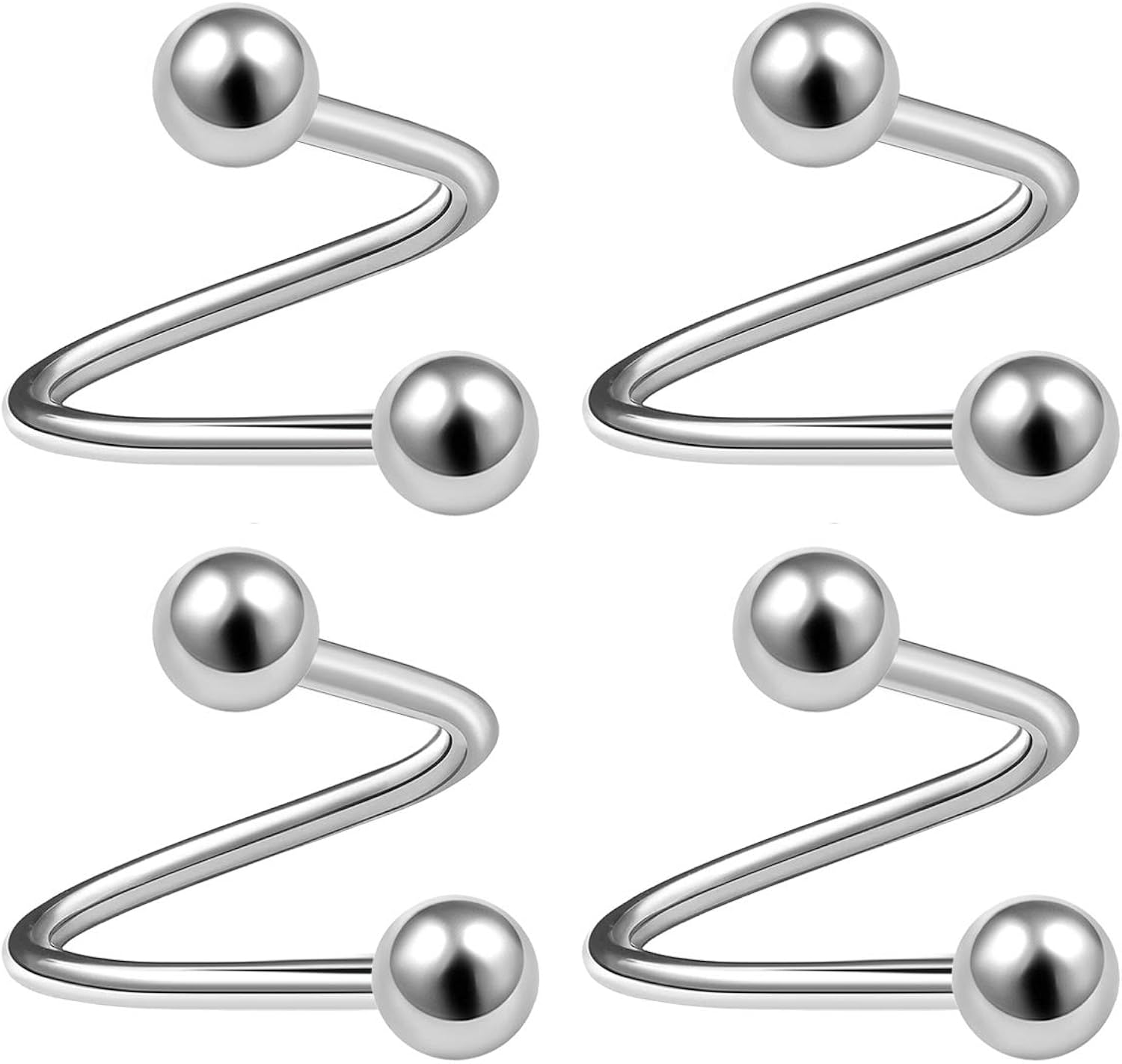 4Pcs Surgical Steel 20 Gauge 1/4 6mm Spiral Barbell Earrings Piercing Jewelry Helix Lip