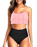 Tempt Me High Waisted Bikini Pink Black Two Piece