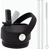 GrliTra Straw Lid for Yeti Rambler Bottle, Fits 18/26/36/64 oz, Flexible Handle Straw Cap with 2 Straws and 1 Brush, BPA Free, Polypropylene, Accessory, Water Bottle Lid, 4 Pieces