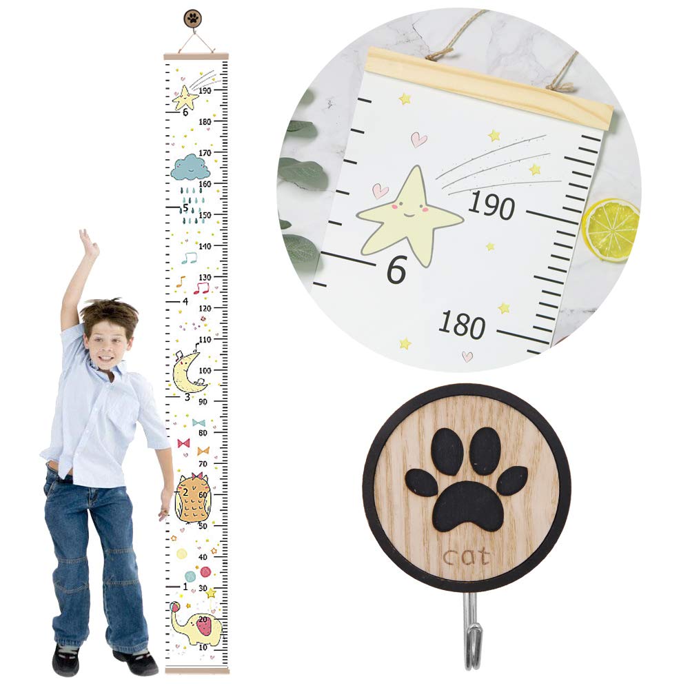 Kids Height Chart, Children's Height Hanging Measure Chart, Baby Growth Chart Wall Ruler with Wood Hook (Cartoon G)