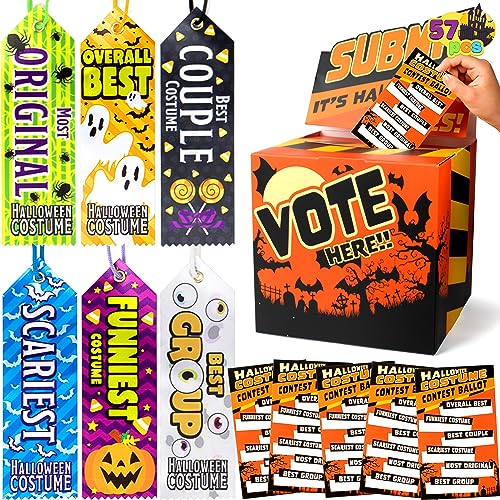 JOYIN 57 PCS Halloween Party Costume Contest Ballot Set of Boxes with Voting Ballots and Trophy Award Ribbons for Halloween Party Game Home Indoor Office Vote, Trick or Treat Trophy Awards Ribbons