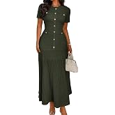 ShawGobow Knit Midi Dress,Short Sleeve Easter Dresses for Women Church,Elegant Casual Work Office Outfits