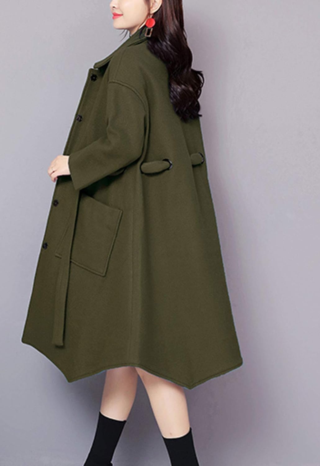 double lapel wool blend wrap coat
