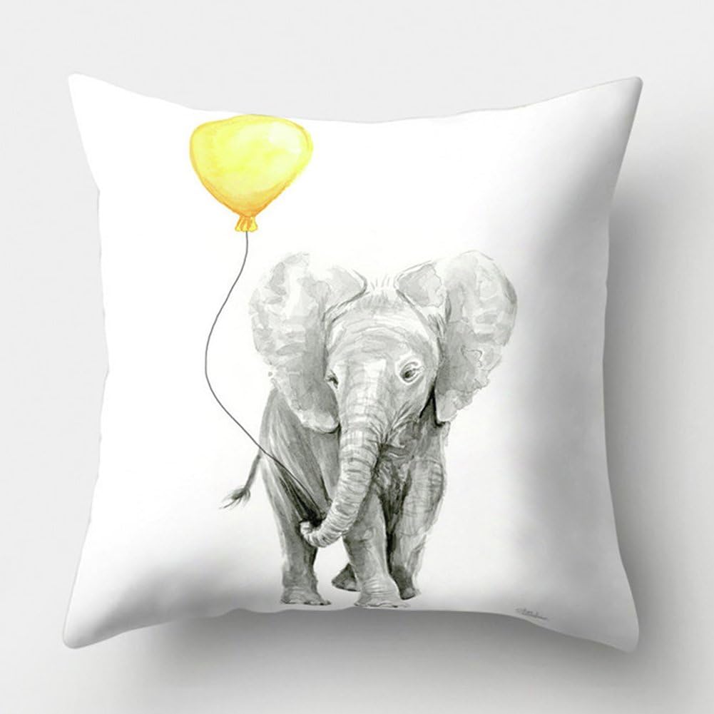 Easternproject Yellow Style Pillowcase Inspirational Quote Words Animal Fruit Pattern Home Decorative Super Soft Throw Pillow Case Cushion Cover 18’’x18’’ (Elephant with Balloon)