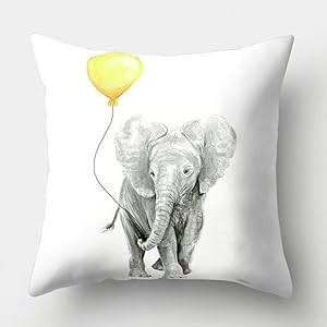 Easternproject Yellow Style Pillowcase Inspirational Quote Words Animal Fruit Pattern Home Decorative Super Soft Throw Pillow Case Cushion Cover 18’’x18’’ (Elephant with Balloon)