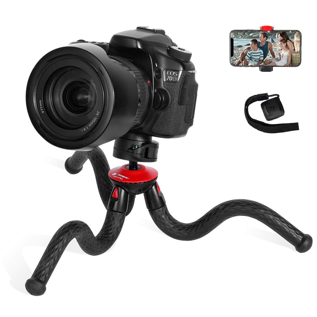 Fotopro Flexible Tripod for iPhone Camera, UFO2 Waterproof Mini Phone Tripod Stand with Remote and Clip, Durable Rubber Legs Travel Vlogging Kit Compatible with iPhone 16 15 14, Samsung, GoPro, Canon