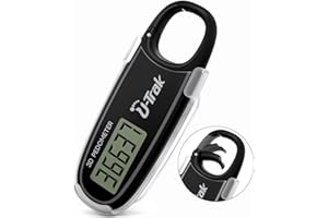 U-Trak 3D Pedometer for Walking with Removable Clip, Simple Step Counter with Snap Hook, Accurate Walking Step Tracker, Small and Portable Clip On Pedometer for Men Women Kids Adults Senior (Black)