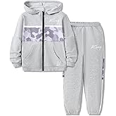 Voxikodex Boys Clothes Camo Color Block Zip Up Hoodie Sweatshirts & Pants 2PCS Kids Boys Fall Winter Outfits Set Size 6-12Y