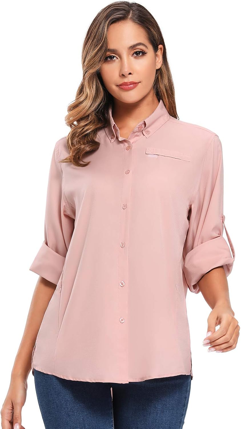 Jessie Kidden Women's Quick Dry Sun UV Protection Convertible Long Sleeve Shirts for Hiking Camping Fishing Sailing : Clothing