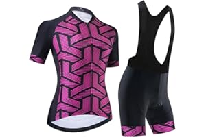 SUDU SUDO Women's Cycling Jersey Set Breathable Road Bike Shirts Kit Short Sleeve Cycling Clothing with Gel Padded Bib Shorts