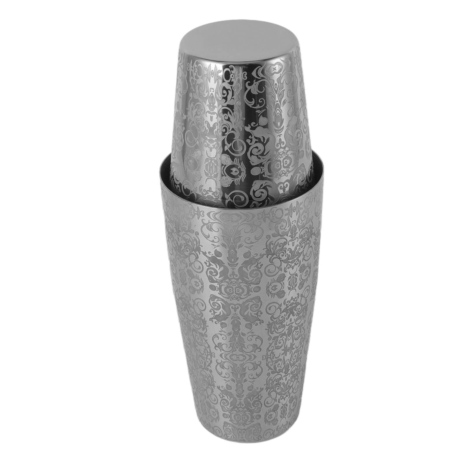 Stainless Steel Cocktail Shaker, Engraved Boston Bartending Kit with Bottomless Design, for Home Bar & Professional Use, Silver Finish