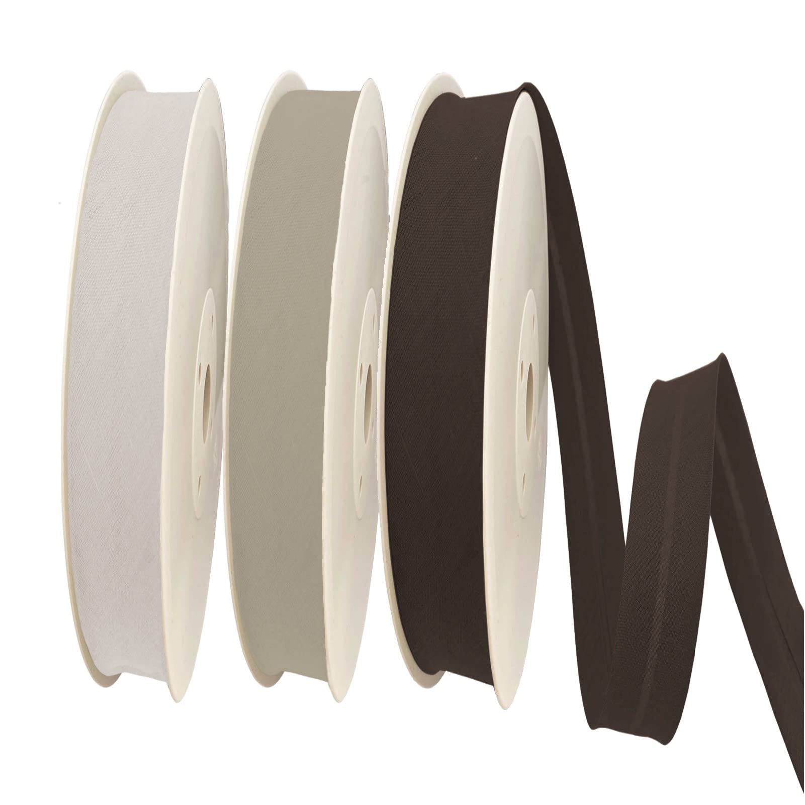 TEXTEX = 20mm Wide Bias Binding Tape. 50% Cotton and 50% Polyester. Pack of 3 Pieces of 10m Each - (Off White/Beige/Brown)