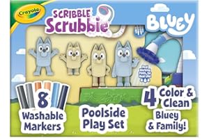 Crayola Scribble Scrubbies Bluey Poolside Playset (4ct), Washable Bluey Toy Set for Kids, Holiday for Toddlers, with Bingo, Chilli, and Bandit, Ages 3+