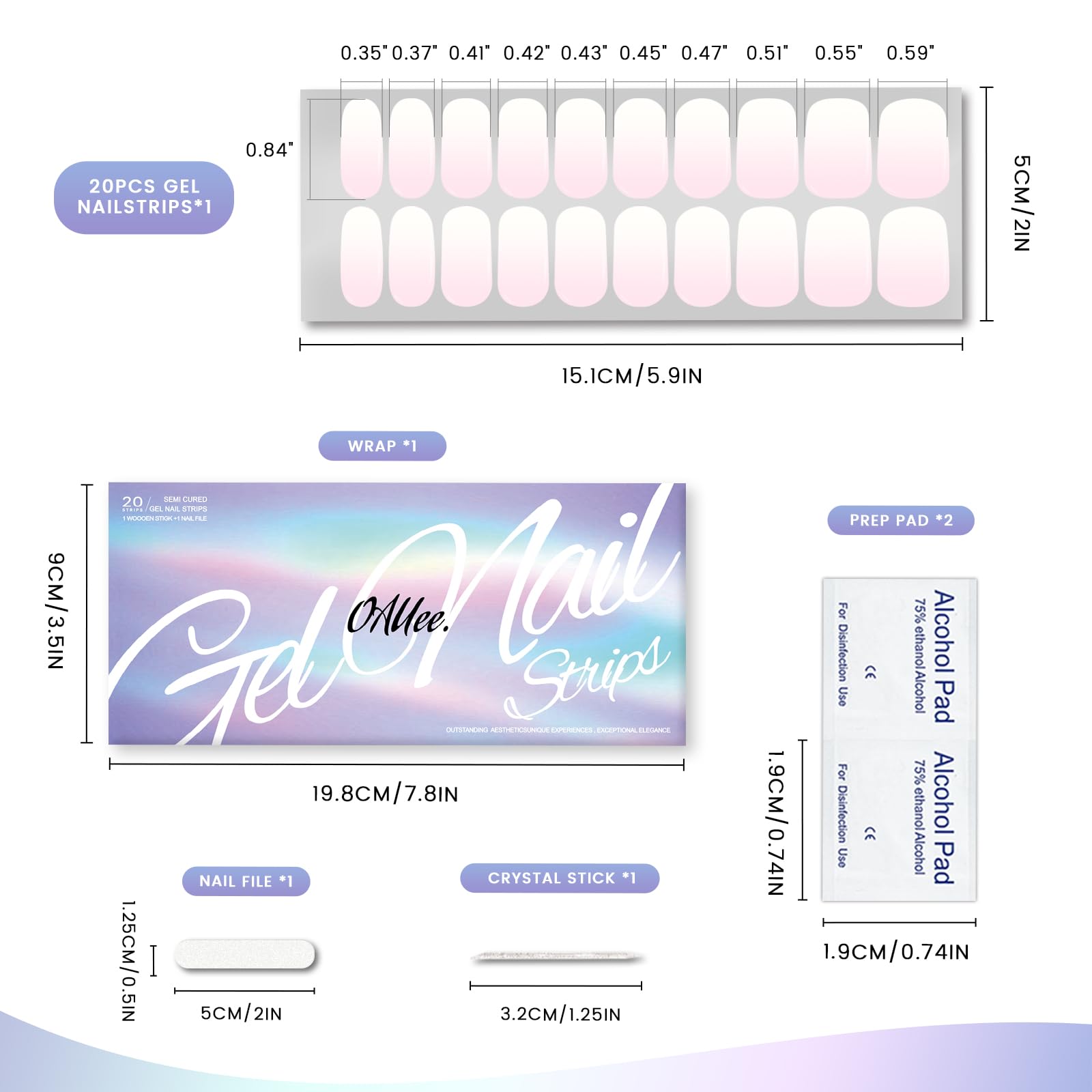 OAUEE Semi Cured Gel Nail Strips | 20 Gel Nail Stickers | Gel Nail Stickers with UV Light Required | Salon Quality, Easy Application and Removal（Transparent Pink Ombre） - Image 5