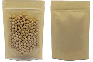 MITOB 50 Pack Stand Up Kraft Paper Zip Bag 3.9x5.9 inch Resealable Reusable Clear Window Front Airtight Heat Seal Pouch Snack