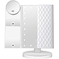 DenCert Makeup Mirror Vanity Mirror with Lights 1X 2X 3X 10X Magnification, Lighted Makeup Mirror, Touch Control, Tri-Fold Portable LED Makeup Vanity, Two Power Supply Modes, White
