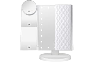 Makeup Mirror Vanity Mirror with Lights 1X 2X 3X 10X Magnification, Lighted Makeup Mirror, Touch Control, Tri-Fold Portable L