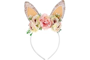 LDDCX Easter Bunny Ear Headband Crown Garland Flower Birthday Headwear Rabbit Cosplay Photography Prop.(LDZ50)