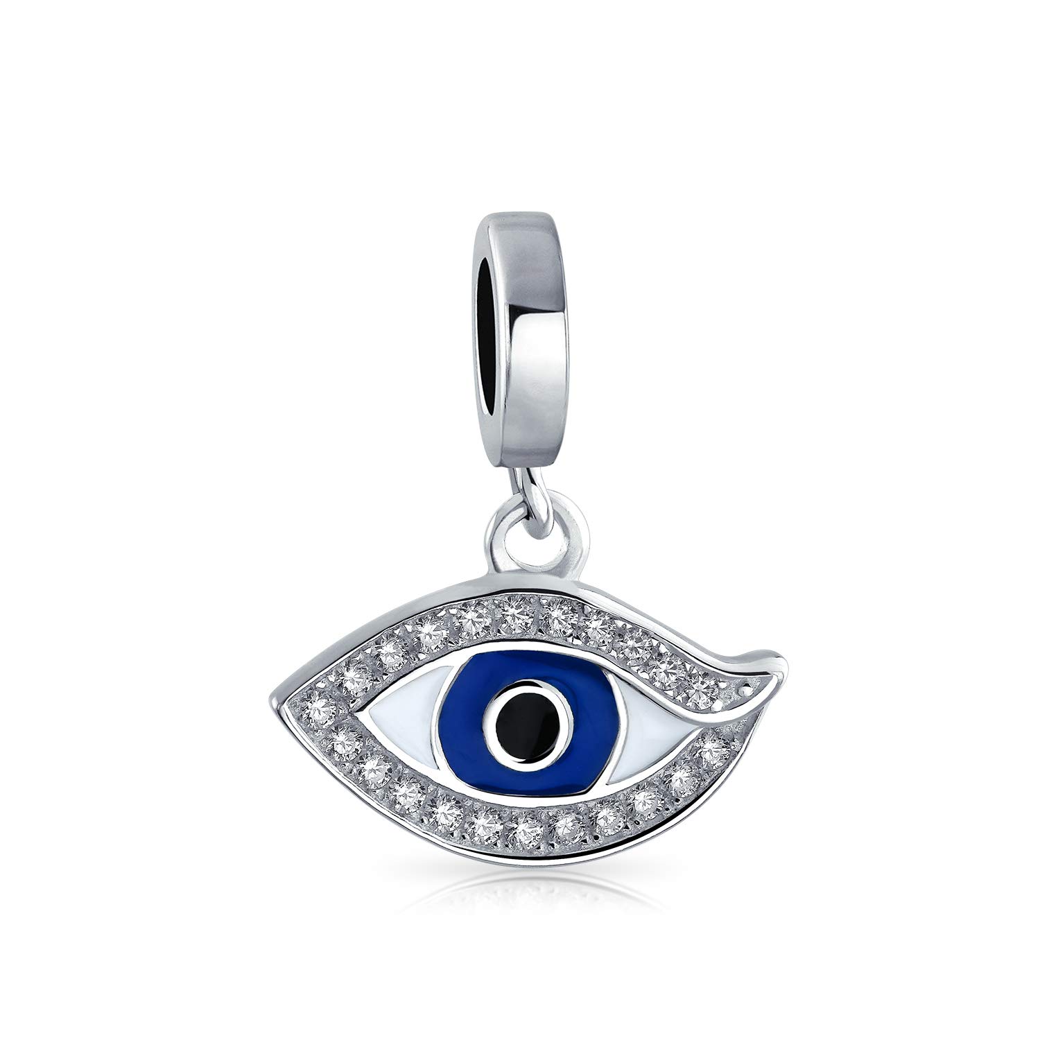 Bling Jewelry Personalize Crystal Amulet Protection Blue Evil Eye Dangle Charm Bead For Women Teen Enamel .925 Sterling Silver Fits European Bracelet