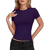 T Shirts for Women Summer Crop Tops Short Sleeve Casual Going Out Tight Crew Neck Slim Fit Basic Tees Y2k Clothes