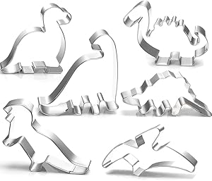 Dinosaur Cookie Cutter Set-3 Inches-6 Piece-Stegosaurus, T-Rex, Brontosaurus, Camarasaurus, Pterosaur, Baby Dinosaur Cookie Cutters molds for Kids Birthday Party Supplies Favors