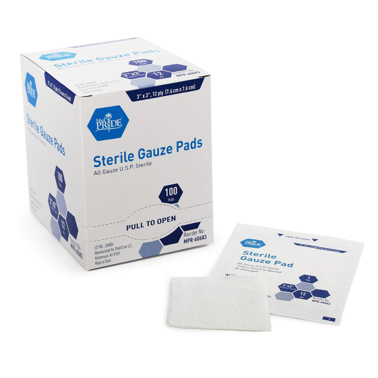Medpride 3’’ x 3’’ Sterile Gauze Pads for Wound Dressing 100Pack
