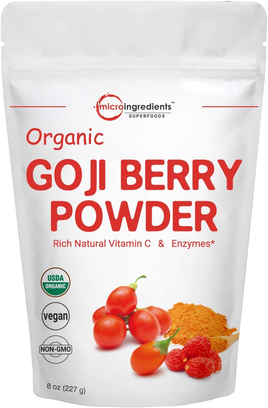 Organic Goji Powder, Freeze Dried Goji Berries Powder, 8 Ounce, Pure Goji Supplement, Natural Booster for Energy, Eye Health, and Super Immune Vitamin C for Antioxidant, Vegan Friendly