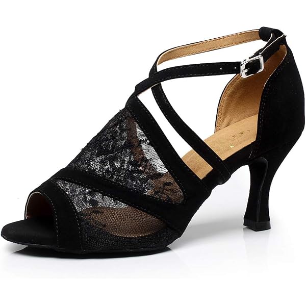 Misu Women's Peep Toe Dance Shoes - 2.75" Heel, Black Leather, Ballroom Salsa Tango