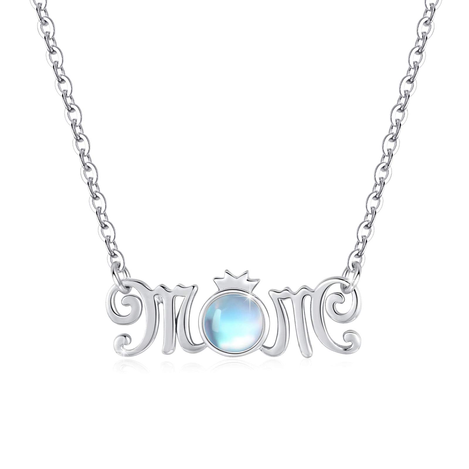 CUOKA MIRACLE Mom Necklace 925 Sterling Silver Crown Necklace for Women Moonstone Necklace Christmas' Day Valentine's Day Birthday Gift for Women Girls Mum