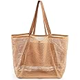 HOHOM Beach Bags for Women, Summer Travel Mesh Tote Bag with Large Inner Pocket, Sandproof Woven Shoulder Handbag