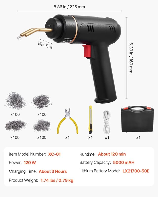 Saldatrice per Plastica Senza Fili 120 W con 400 Pezzi di 4 Tipi di Punti Metallici Caldi, Kit per Saldatura a Punti Metallici Caldi Ricaricabile, Kit Riparazione Paraurti per Kayak, Giocattoli