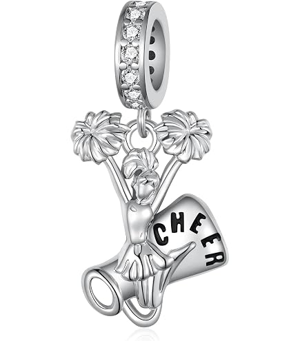 Sterling Silver Jumping Cheerleader Charm Pendant - 925 Silver, One-Sided Design With Pom Poms
