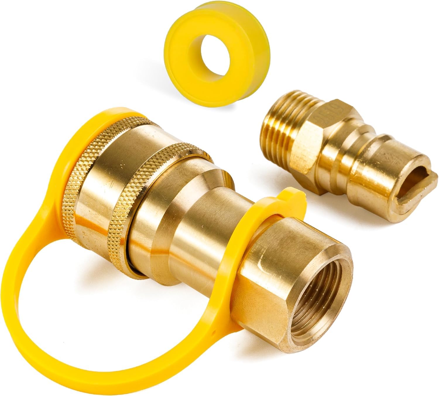 Photo 1 of [100% Solid Brass] BlueStars 1/2 inch Gas Quick Connect Kit includes Female Quick Connect Disconnect Connector & Male Insert Plug (With Instruction Sheet), Natural Gas Adapter - for Heater Grill RV