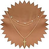 Andelaisi Boho Layered Pearl Choker Necklace Gold Cross Choker Necklace Vintage Station Pearl Chain Necklace Multilayer Cross Crucifix Pendant Necklace Jewelry for Women