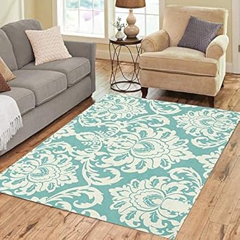 Pinbeam Area Rug Teal Pattern Damask Center Piece Individual for Baroque Home Decor Floor Rug 2' x 3' Carpet