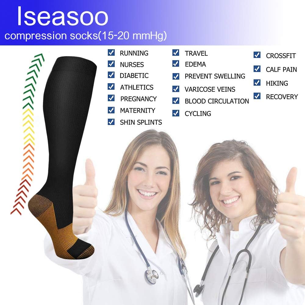 8 Pack Copper Knee High Compression Socks For Men & Women-Best For Running, Athletic, Medical, Pregnancy and Travel -15-20mmHg : Clothing